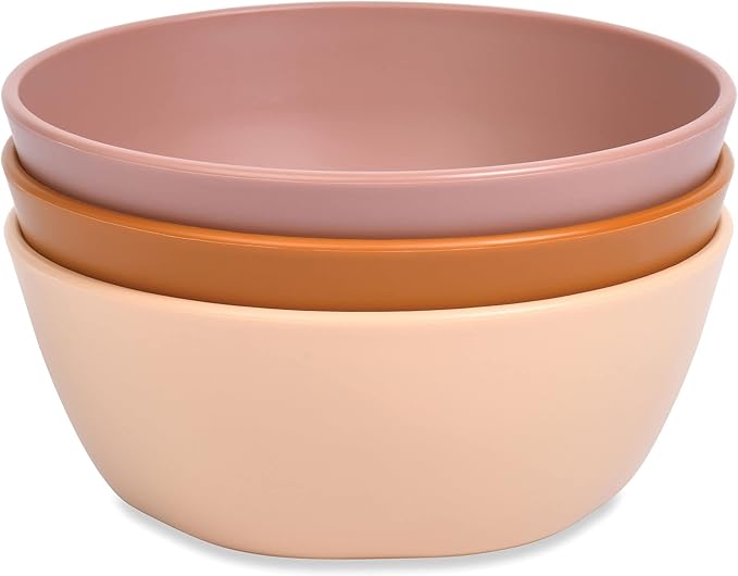 Tiny Twinkle Tableware 3 Pack Dish Set- BPA-Free Cups, Plates and Bowls Sets For Kids and Toddlers - Polypropylene Plastic Dinnerware Set (Sand, Cinnamon, Taupe) Round Bowl