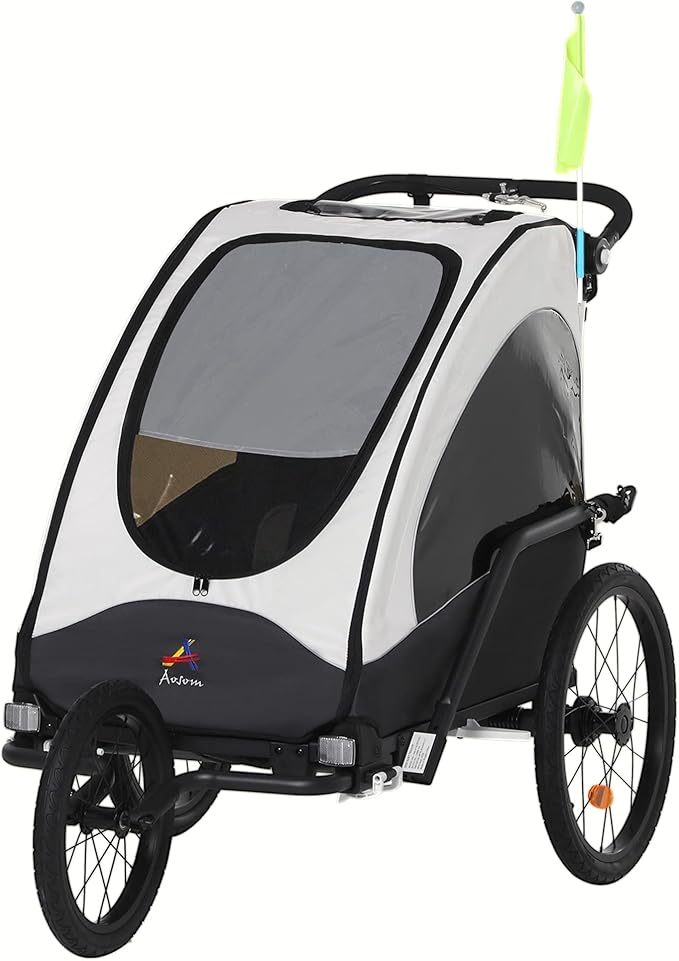 Aosom Bike Trailer for Kids 3 In1 Foldable Child Jogger Stroller Baby Stroller Transport Carrier with Shock Absorber System Rubber Tires Adjustable Handlebar Kid Bicycle Trailer