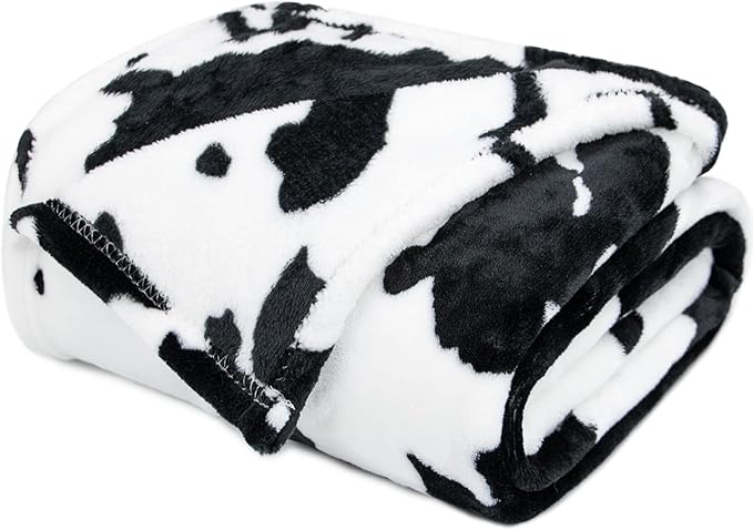 Cow Print Blanket for Kids - 40"x50" Cute Lightweight Fuzzy Fleece Throw for Girls, Nursery Decor - Black White Plush Birthday Gifts for Kids Boys