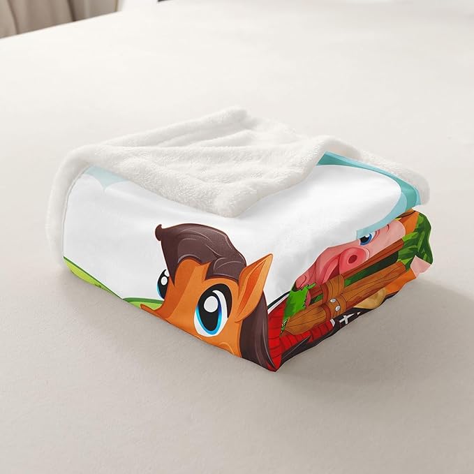 Kids Cartoon Fleece Throw Blanket Toddler Cute Farm Animals Sherpa Blanket Cattle Sheep Pigs Dogs Horses Plush Blanket for Boys Girls Farmhouse Soft Fuzzy Blanket for Sofa Bed Couch, Throw 50x60 Inch