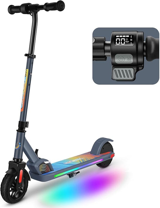 Caroma Electric Scooter for Kids Ages 6-14, 150W/180W Motor,10 MPH Max Speed & 7 Miles,Adjustable Height & Speed,Colorful Lights,LED Display,Foldable Kids Electric Scooter 132 Lbs Max Load