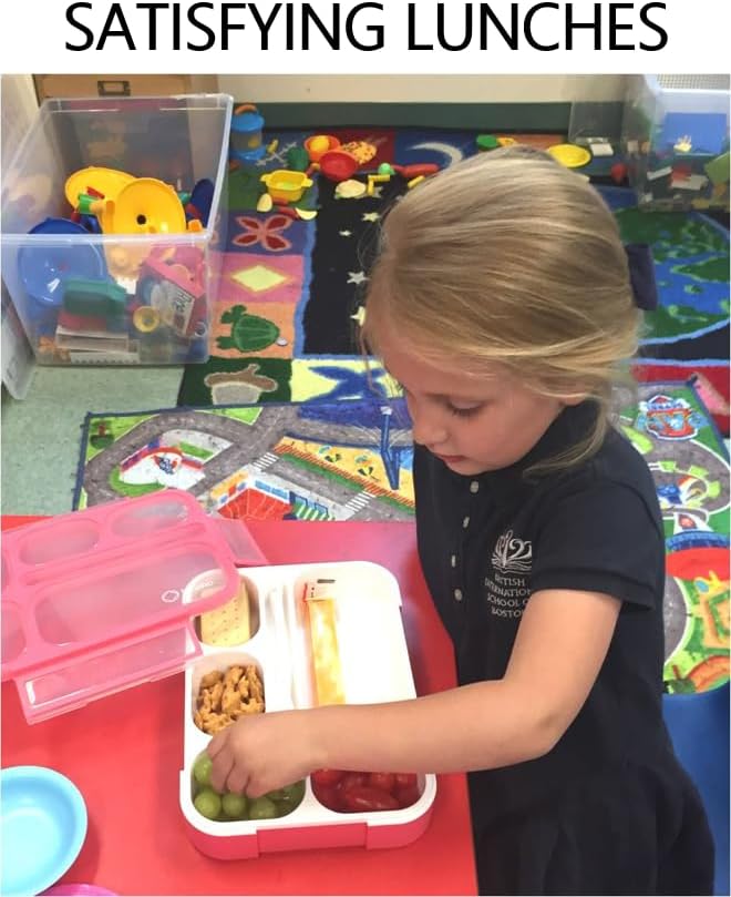 kinsho Bento Lunch Boxes with Bag and Ice Packs | Bento-Box Insulated Bag Ice Cold Pack Set of Two for Kids Adults | Value Container Set for School Kid Lunches, 6 Compartments BPA Free, Blue & Pink