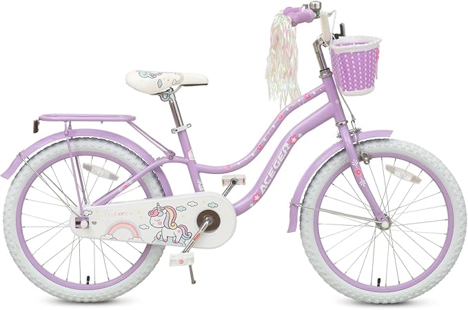 Princess Style Girls Bike with Basket for 2-13 Years Old Kids and Toddlers, 12 14 16 18 Inch Bicycle for Children with Training Wheels and Streamers, 20 Inch with Kickstand, Multiple Colors