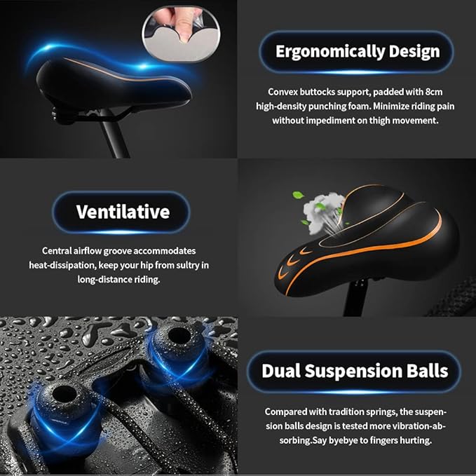 Xmifer Oversized Bike Seat, Comfortable Bike Seat - Universal Replacement Bicycle Saddle - Waterproof Leather Bicycle Seat with Extra Padded Memory Foam - Bicycle Seat for Men/Women