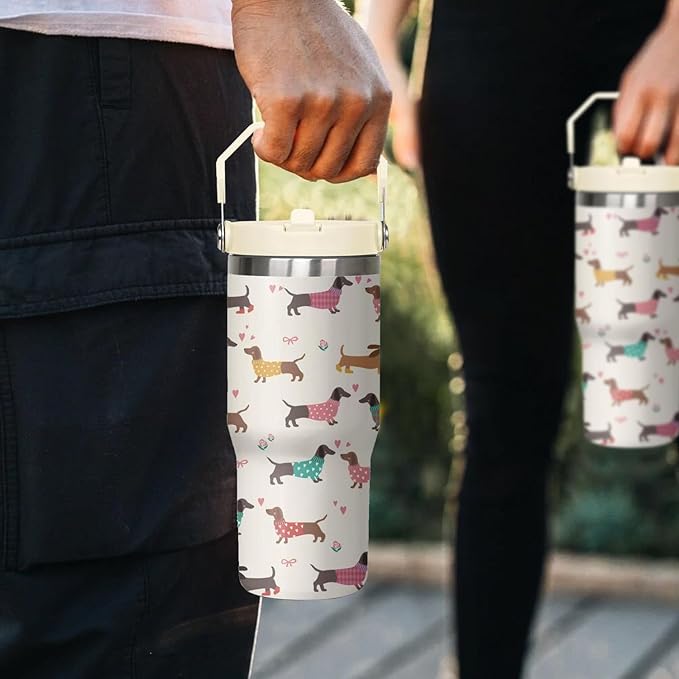 30 oz Dachshund Tumbler with Lid and Straw, Dachshund Coffee Mug, Dog Gifts