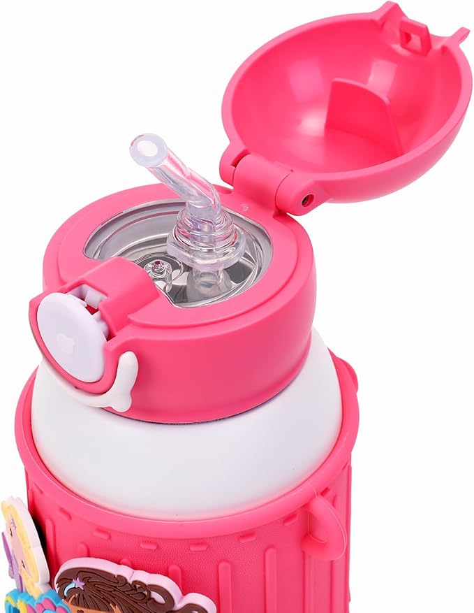 Kids Insulated Tumbler Set – 16 oz Stainless Steel Bottle with 2 Lids (Straw + Pour), Screw-On Cup, Adjustable Strap, Silicone Sleeve + 8 Charms – BPA-Free, Gift-Ready (Mermaid)