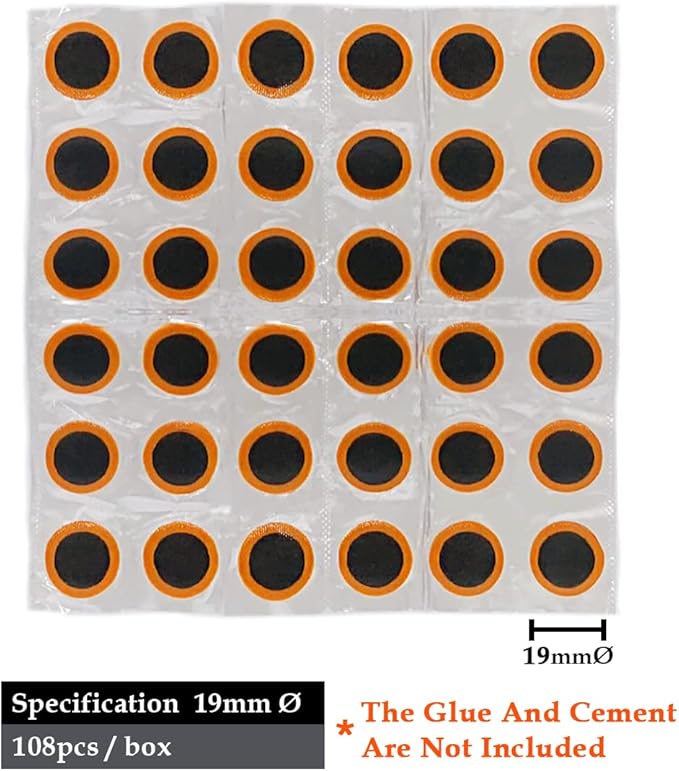 PAX 108 Pcs 19mmØ Round Bike Inner Tire Tube Patches, Flat Puncture Tire Repair Patch for Bicycle, Motorcycle, Scooter, BMX, ATVs, River Floating, Inflatable Rubber