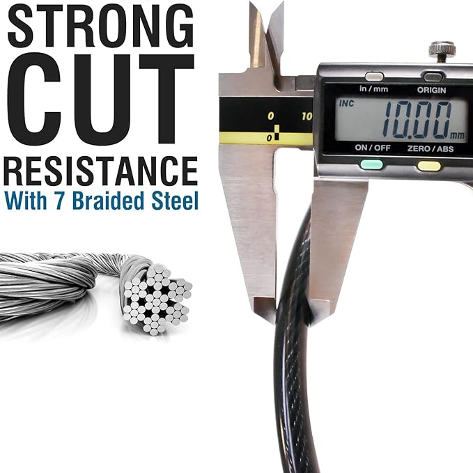 MARQUE Combination Bike Lock Cable- 3/8 inch (5FT, 10FT, 15FT, 25FT) Resettable Combination Lock, Anti-Theft Coiled Secutiry Cable for Bicycles, Kayaks, Paddle Boards, Gates and Outdoor Gear (10 FT)