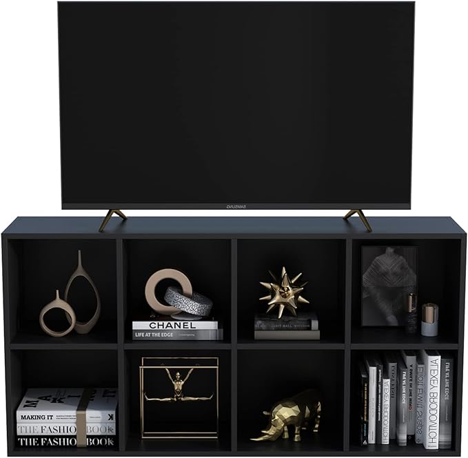 8-Cube Storage Shelf Bookcase - Wooden 4-Tier Floor Standing Open Bookshelf, Modern TV Stand up to 55 Inchs for Home and Office, Black