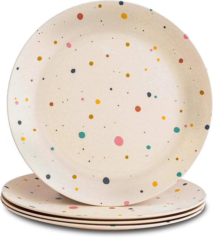Nook Theory 4 Pack Reusable Bamboo Plates - Non-Toxic Toddler and Kids Plate, Dishwasher Safe, Not Microwavable Dinnerware (Pop 8")