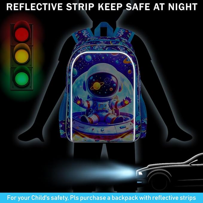 3Pcs Space Backpack for Boy, 16" Astronaut Bookbag for Elementary Preschool Kindergarten, Kids School Backpacks with Lunch Box (Blue)