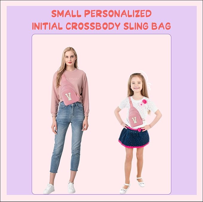 Fanny Pack Birthday Gifts for 8 9 10 11 12 13 14 Year Old Girl, Small Initial Sling Belt Bag Crossbody Bags for Girls Women Pink V