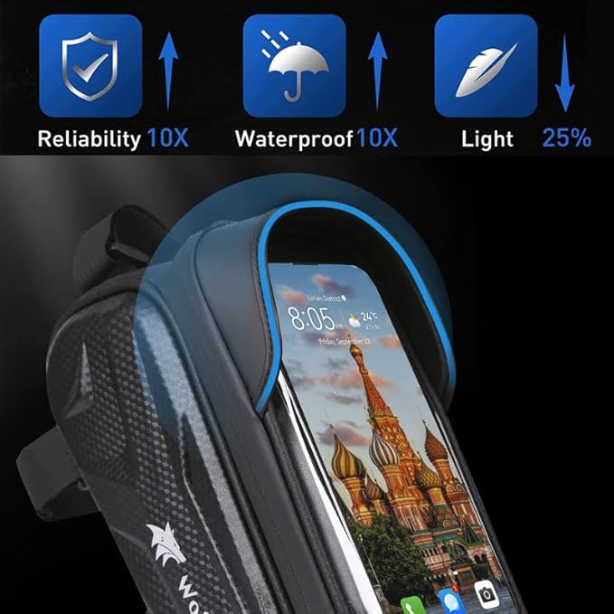 Bike Bag - Waterproof Bike Frame Bag with Sun-Visor Rain Cover, Bike Phone Holder with TPU Sensitive Touch Screen, Handlebar Bag Bicycle Accessories, Large Capacity Suitable Phone Under 7"