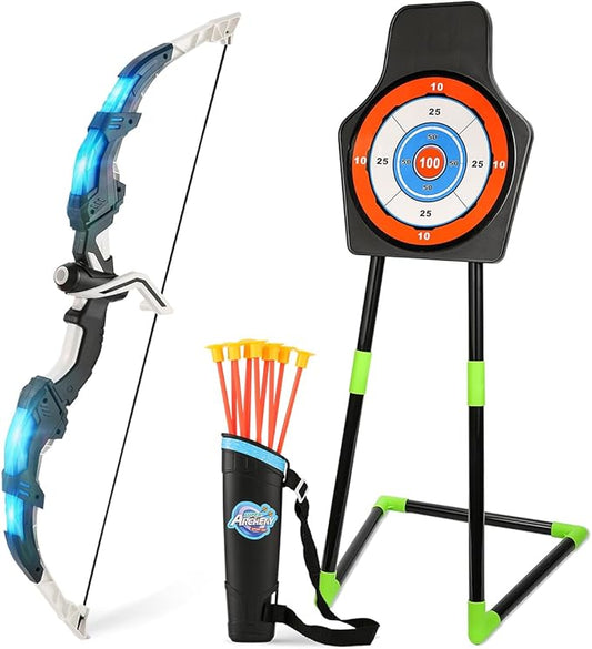 Bow and Arrow Set for Kids LED Light Up Archery Set with 10 Suction Cup Arrows Indoor Outdoor Toys with Standing Target & Quiver, Xmas Birthday Gift for Boys Girls Age 4-8 8-12