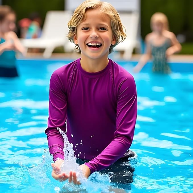 INGEAR Boys' Rash Guard UPF 50+ Swim Shirt - Lightweight, Quick-Dry, Durable Sun Protection for Swimming, Sizes XS-XL