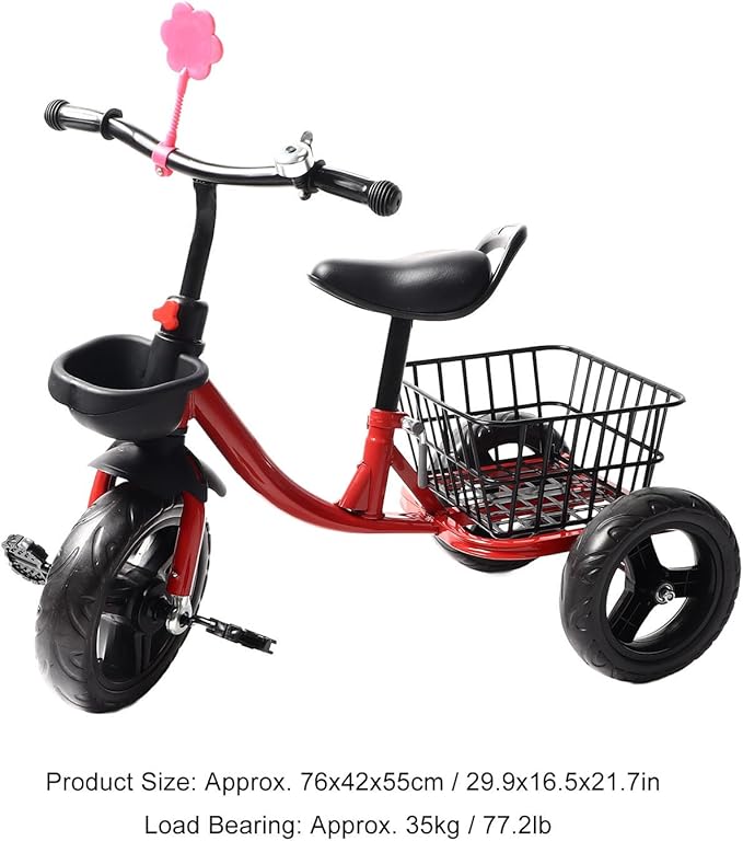 Kids Tricycle for 1-6 Year Olds Ride Fun for Kids, Toddler Tricycle, Pedal Design, Indoor and Outdoor Use, with Storage Basket, for Boys Girls Trike