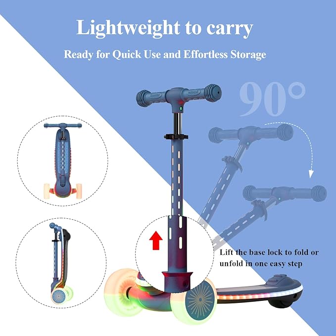 Winhope Kids Kick Scooter, 3 Wheel Scooter for Boy and Girl, LED Lighted Wheels and Widen Deck, Outdoor Ride-On Toys for Kids Aged 3-8