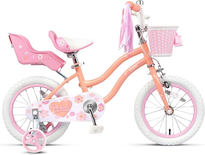 Glerc Petal Girls Bike, 12-18 Inch Kids Bike for Ages 2-9 Years Old Children, Princess Style Kids Bicycle with Training Wheels & Basket & Streamers, Multiple Colors