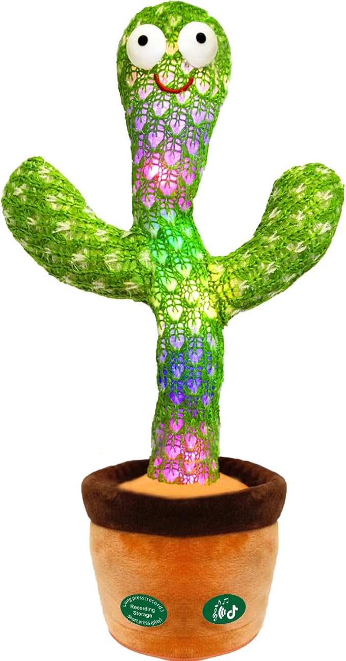 [Update Volume Adjustable] Talking Cactus Toy Mimics Back, Gift Package Repeat Dancing Plush Toys - Talking Sing+Repeat+Dancing+Recording+Rainbow Led Cactus Toy(15 Second Recording)