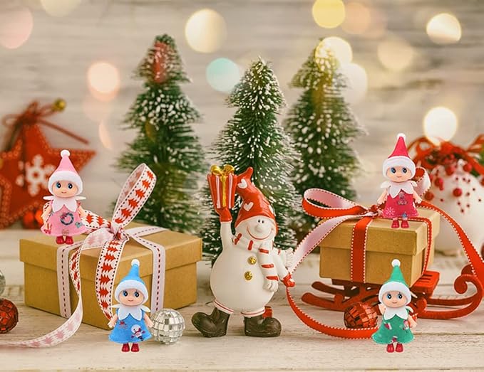 WULEEUPER Tiny Baby Elf Dolls | Christmas Miniature Elf Decoration | Newborn Gift | Baby Grow Girl and Boy Dolls (Orange Dress)