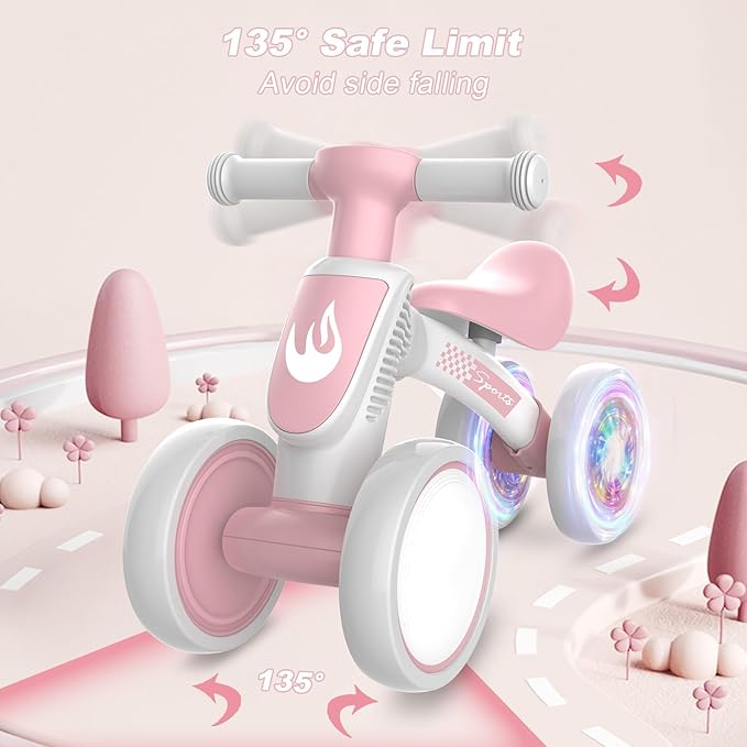 Colorful Lighting Baby Balance Bike Toys for 1 Year Old Girl Gifts, 10-36 Month Toddler Balance Bike, No Pedal 4 Silence Wheels & Soft Seat First Bike, One Year Old Girl Birthday Gifts