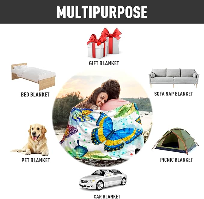 Butterfly Blanket Beautiful Butterfly Throw Blanket Ultra Soft Flannel Colorful Butterflies Blanket Gifts for Kids Adults 80"X60"