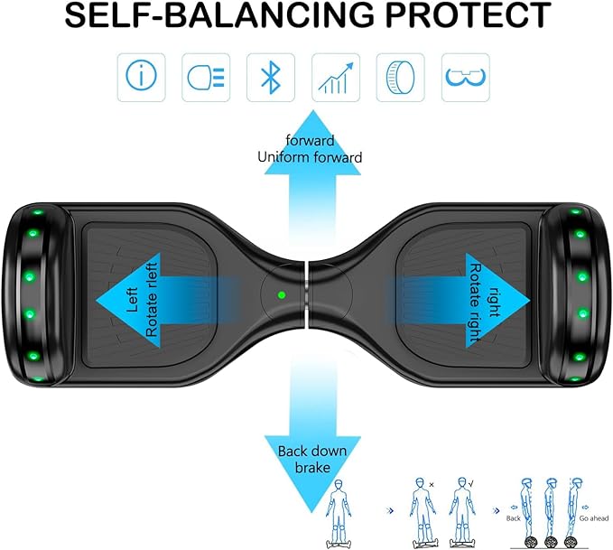 LIEAGLE Hoverboard, 6.5" Self Balancing Scooter Hover Board with Bluetooth Wheels LED Lights for Kids Adults