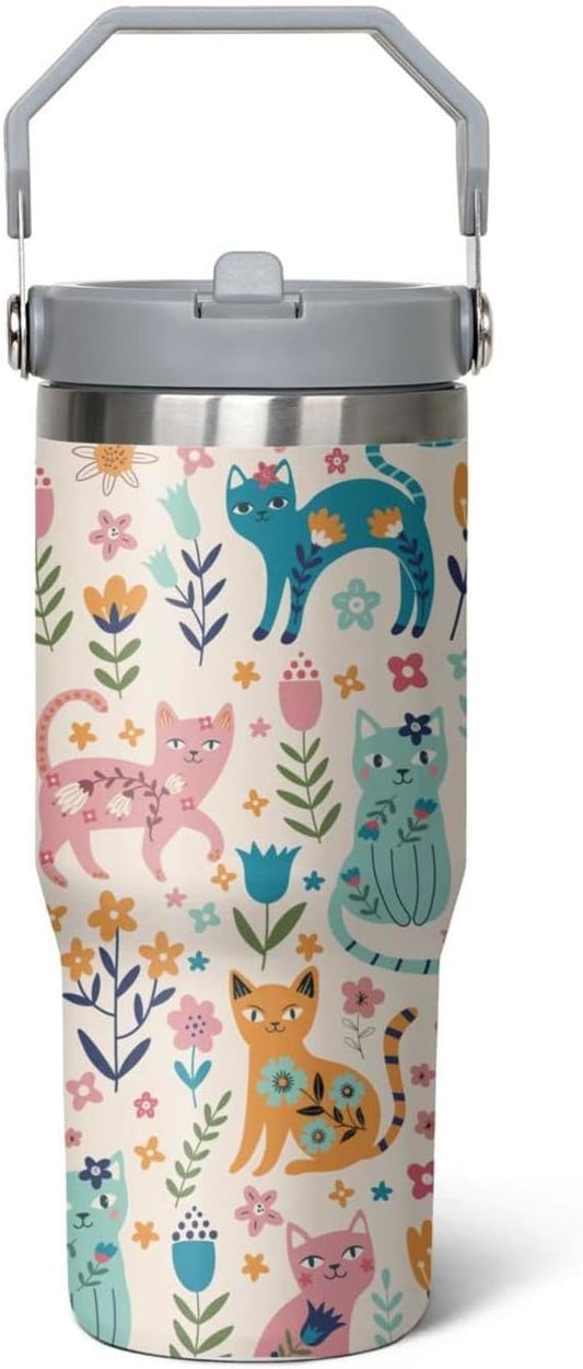 30 Oz Cat Flip StrawTumbler Lid and Straw,Funny Cat leakproof Insulated Stainless Steel Travel Coffee Cup Mugs Water Bottle,Cat Gifts for Cat Lovers