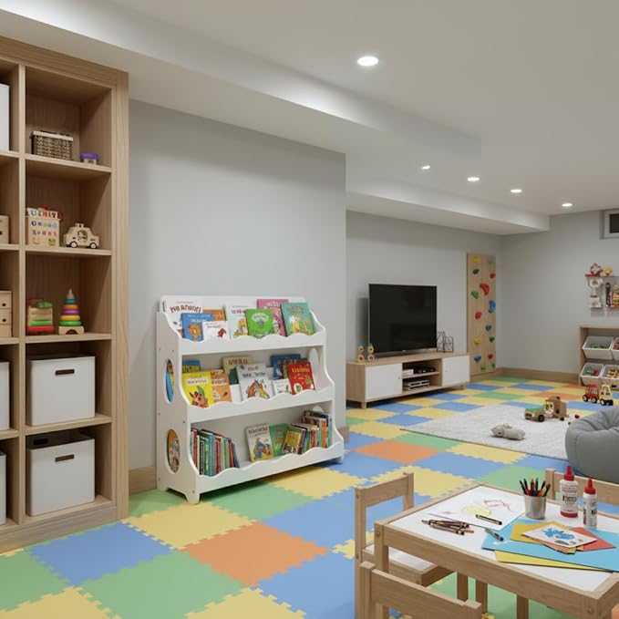 Kids Bookshelf Wooden Montessori Book Shelf Dutch Design 3Tier Scalloped White Gift