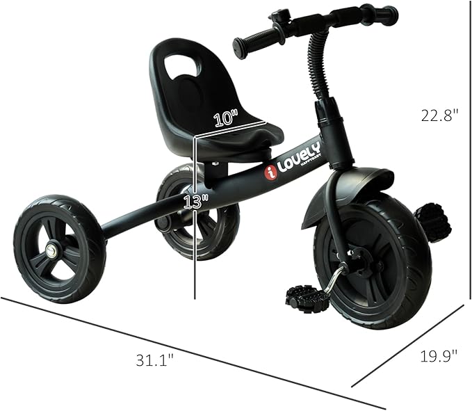 Qaba Toddler Tricycle, Kids Trike, 3-Wheel Bike for Toddlers 2-5 Years, Recreation Baby Tricycle for Boys and Girls with Bell Indoor Outdoor, Black