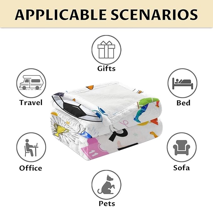 Personalized Soccer Blanket for Kids - 40x50 Inches Small Size - Soft Fuzzy Cozy Throws Gifts for Soccer Players - Colorful Sports Throw Blanket for Couch, Living Room & Office