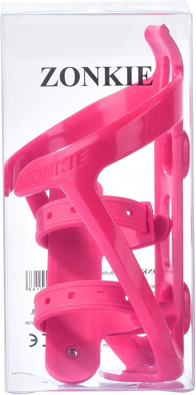 ZONKIE Bicycle Bottle Cages, Plastic Bike Bottle Holder with Cage Mounting Base (Pink)