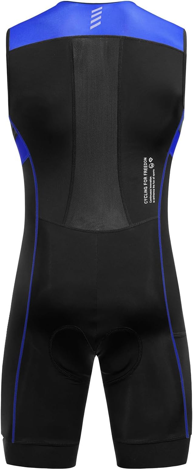Santic Men's Triathlon Suit Sleeveless Skinsuit Padded Quick-Dry Swim Bike Run with Pockets