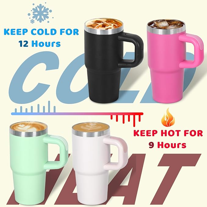 Cosictic 14 Oz Tumbler with Handle and Straw for Kids, Stainless Steel Double Wall Vacuum Insulated Cup for Children, 14 Oz Cups for Kids (Black)