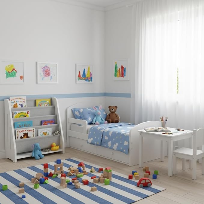 Baby Bookshelf Wood Montessori Kids Book Shelf Dutch Design 5Tier Scalloped,Milkywhite