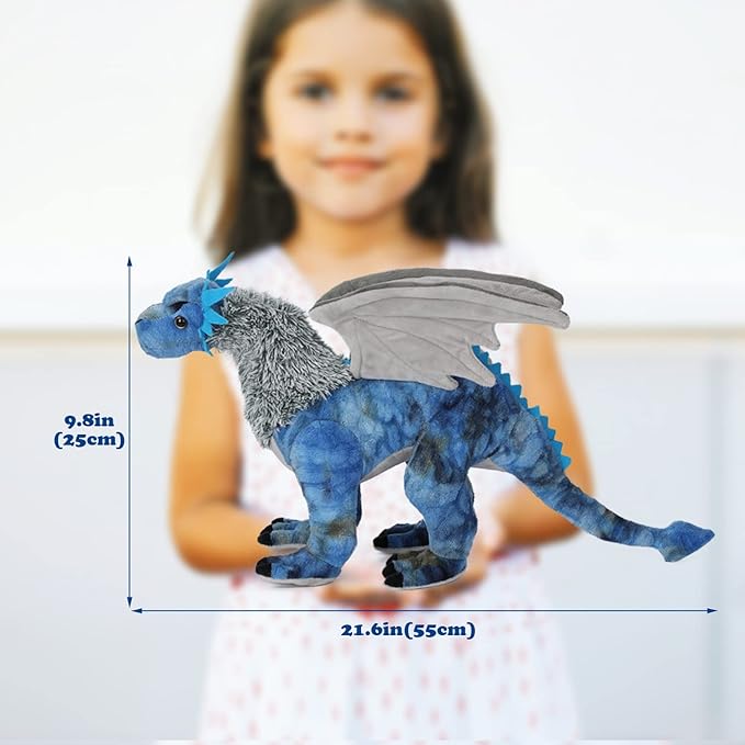 Dragon Plush Toy, Frost Wyrm Stuffed Animal Throw Plushie Pillow Doll, Soft Blue Fluffy Friend Hugging Cushion - Present for Every Age & Occasion