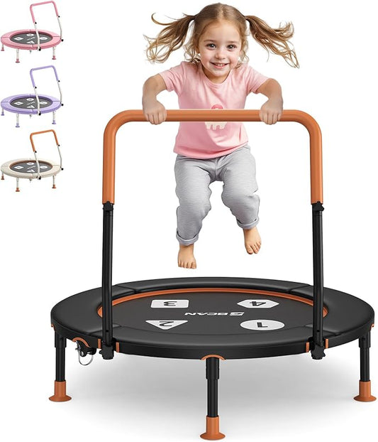 BCAN 36'' Toddler Trampoline, ASTM Certified-Foldable Mini Trampolines for Kids Ages 1-6, Adjustable Handle, Safety Pad & Foldable Legs, Baby Trampoline Indoor/Garden, Gift for Boy and Girl