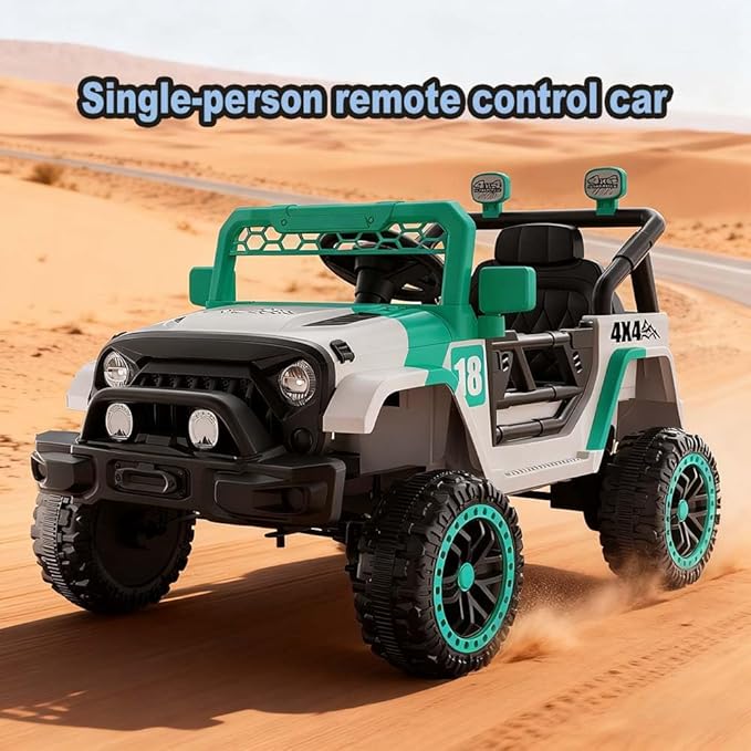 12V Kids Car, 4x4 Electric Car for Kids with Remote Control, LED Headlights & Music, Ride-On Truck Toy Gift for Boys Girls 3-8 Years (Jade Green & White)
