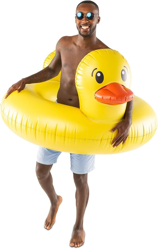 BigMouth Inc. Giant Duck Pool Float, Over 4' Wide, Inflatable Floatie Tube, Blow Up Swim Ring, Outdoor Summer Pool Party Water Toy