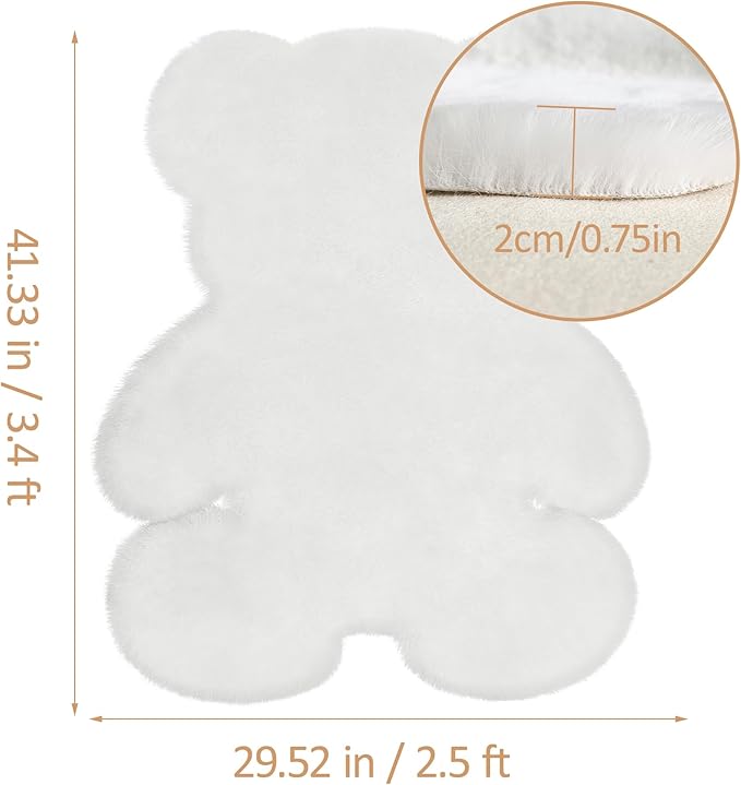 2.5x3.4 ft White Small Bear Soft Fluffy Rug, Shag Faux Sheepskin Fur Rug Fuzzy Shaggy Area Rug Cute Plush Carpet for Nursery Kids Girls Bedroom Room Aesthetic Living Room Home Decor, White