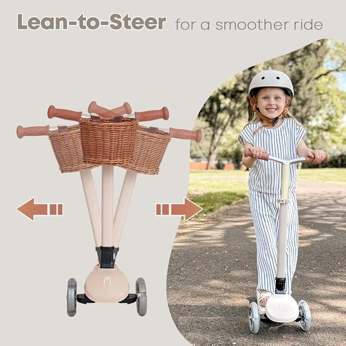 Kick Scooter for Kids Ages 3-10 (Beige/Pink/Navy/White) 3 Wheeled with LED Light-Up Wheels CPSC Certified Foldable and 4 Height Adjustable Toddler Scooters for Boys Girls
