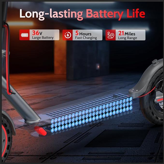 Electric Scooter - 8.5"/10'' Solid Tires, 350W/500W Motor, Up to 19-22MPH and 21-24Miles Long-Range Portable Commuting Scooter for Adults with Double Braking System and App