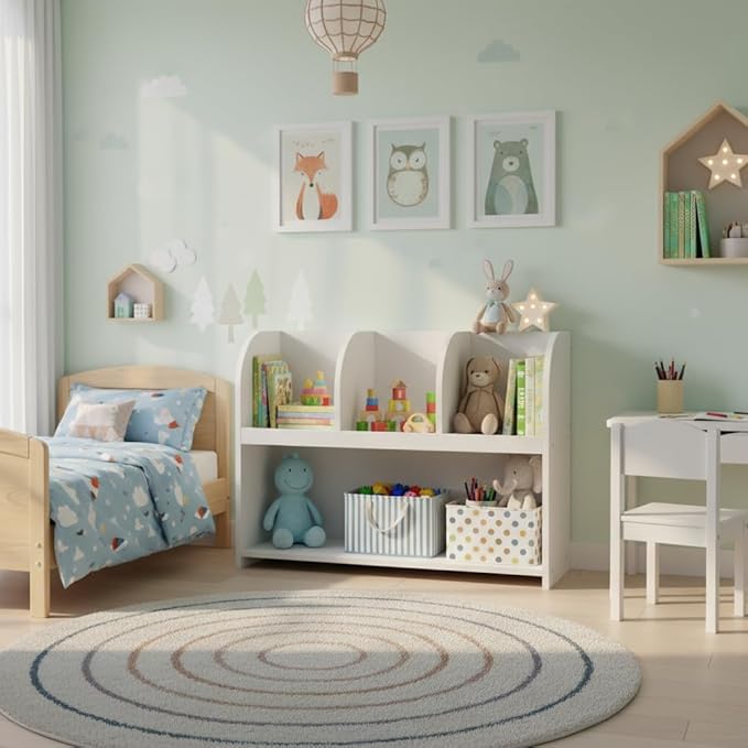 Kid Toy Bookcase,White Arch Kids Bookshelf for Toys and Books,Montessori Bookshelf for Nursery/Kids Room/playroom/Bedroom, Easy Assembly- White