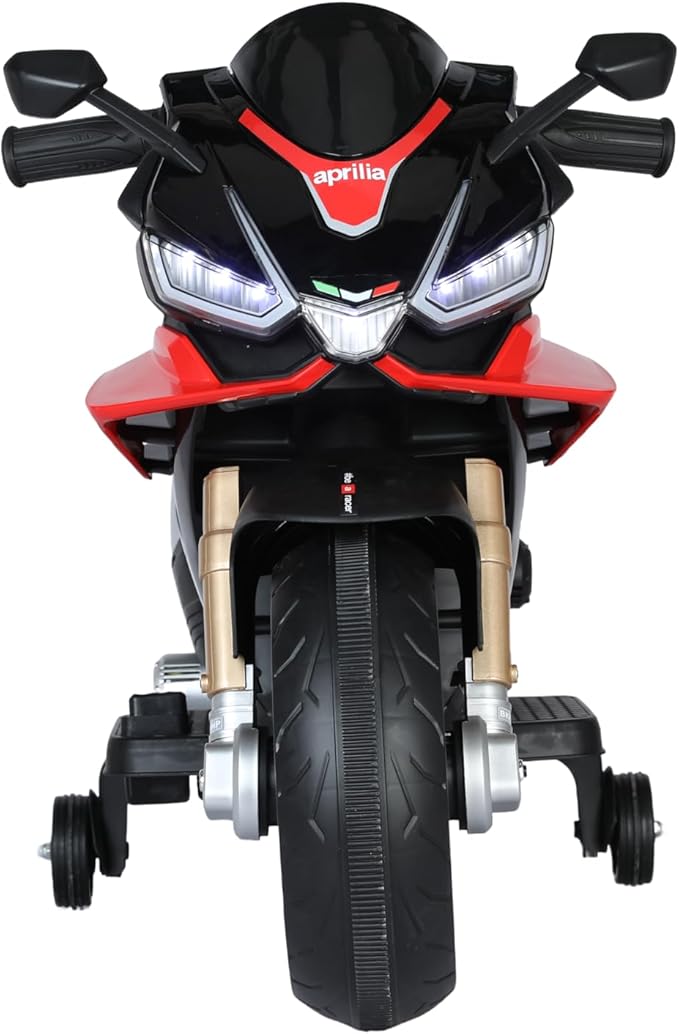 12V Kids Motorcycle, Electric Motorcycle for Kids with Long Battery Life, Top Speed to 3mph, Aprilia Licensed Ride On Motorcycle with EVA Wheels, Training Wheels, Large Seat-Black