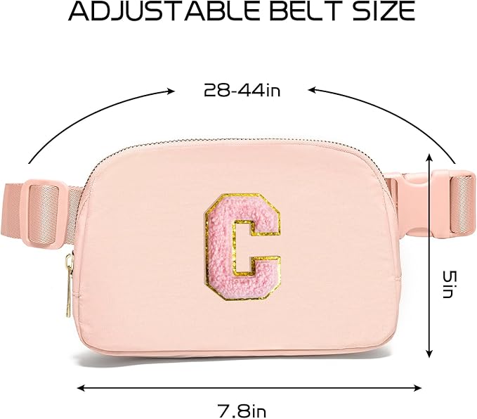 Gitus 6 7 8 9 10 Year Old Girl Gifts Belt Bag Fanny Pack Crossbody Bags with Initial Letter Patch Things for Teen Girls Easter Gifts for Girls Travel Essentials（Coral Pink-C）