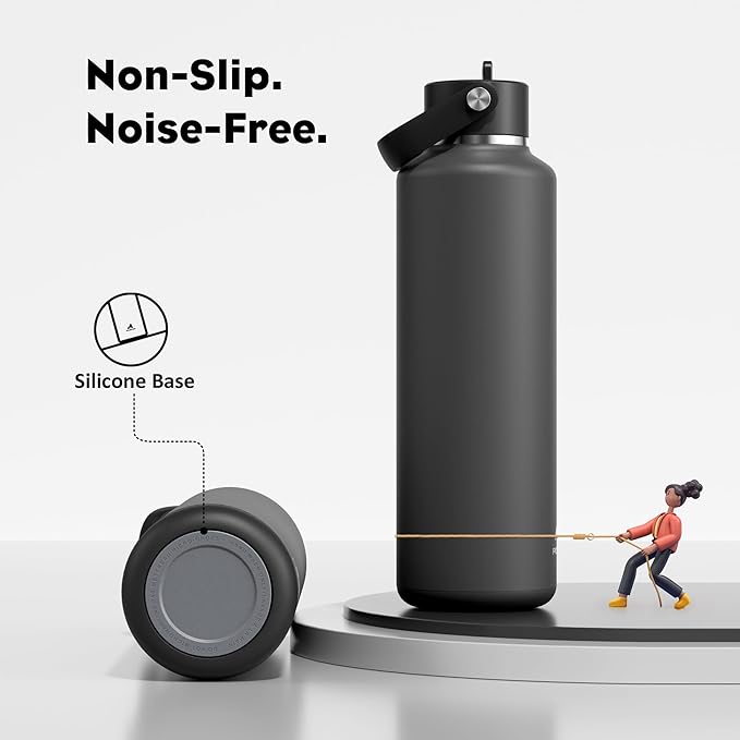 POWCAN 24 oz Slim Insulated Water Bottle: Leakproof, Lightweight, Top Handle, Stainless Steel Water Bottle with Straw for Sport, Gym, Fitness, Office, Home, Commute, Workouts, Boy, Men (Stone Gray)