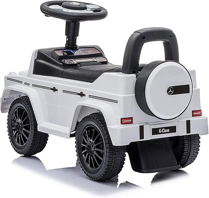 Best Ride On Cars Kids Outdoor Stroller Mercedes G-Wagon Push Car with Working Lights, Horn, and Music for Ages 1 to 3 years, White