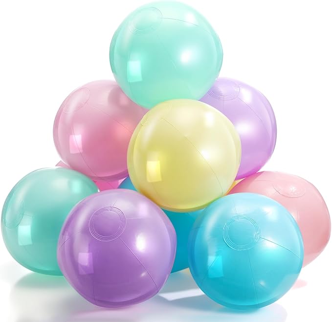 12 Pcs Inflatable Beach Balls Bulk Macaron Color Jumbo Large Beach Balls Pool Game Toys for Summer Swimming Back to School Party Games Water (24 Inch)