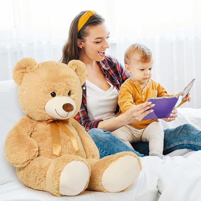 Tezituor 40in Giant Teddy Bear,Big Bear Stuffed Animal Plush,Large Light Brown Cuddly Bears Plush Toys, Gifts for Adult & Grils Boys Kids Girlfriend Baby Shower Party,Valentine, Christmas, Birthday