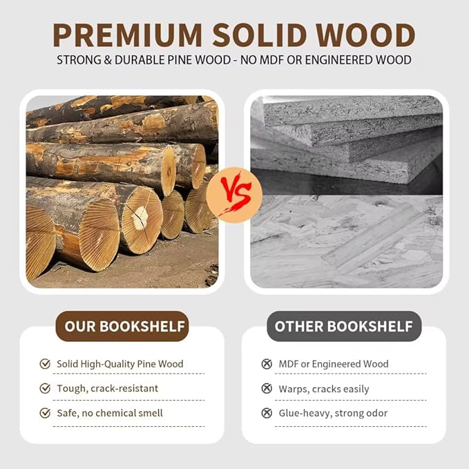 4 Tier Kids Rotating Bookshelf, Premium Pine Wood Space Saving Bookshelf Holds 100+ Books, 360° Spinning, Great for Larger Reads in Kids’ Room, Living Room & Office, Easy to Assemble